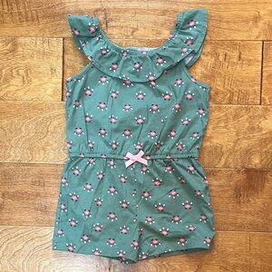 Toddler Girls Cat and Jack Ruffle Tank Top Romper - 4T - Olive Green + Pink